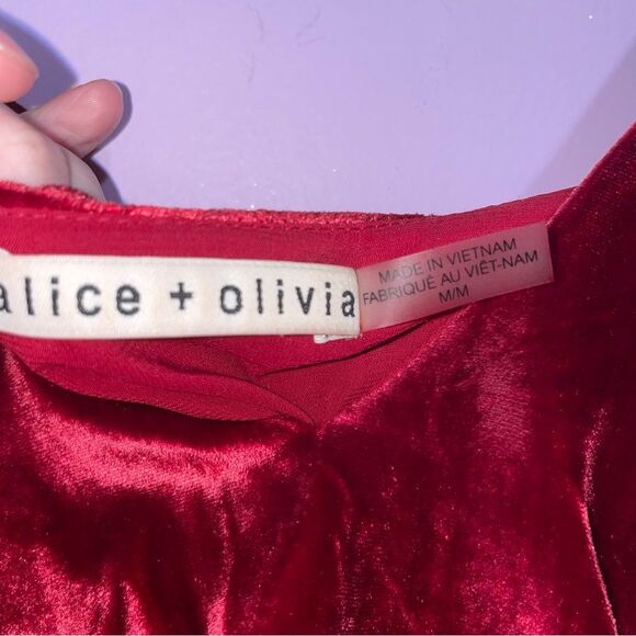 Alice + Olivia Red Velvet Mini Shift Dress Womens Size M Romantic Vamp Witchy - Picture 4 of 7